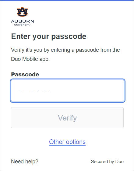 Duo mobile passcode