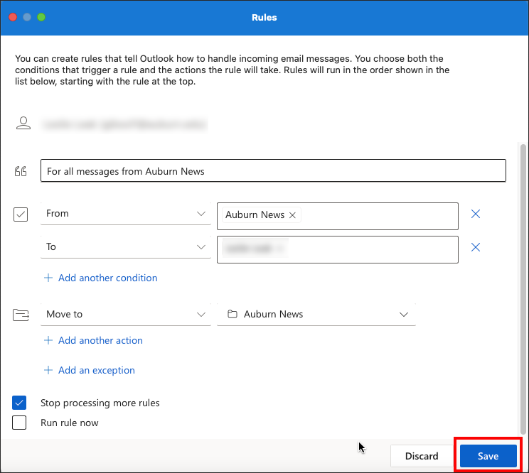 outlook for mac creating a rule