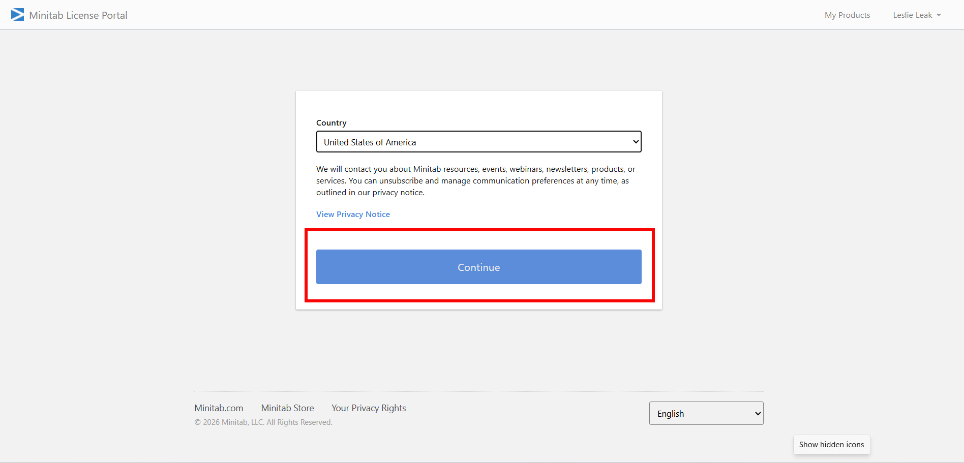 Minitab select country