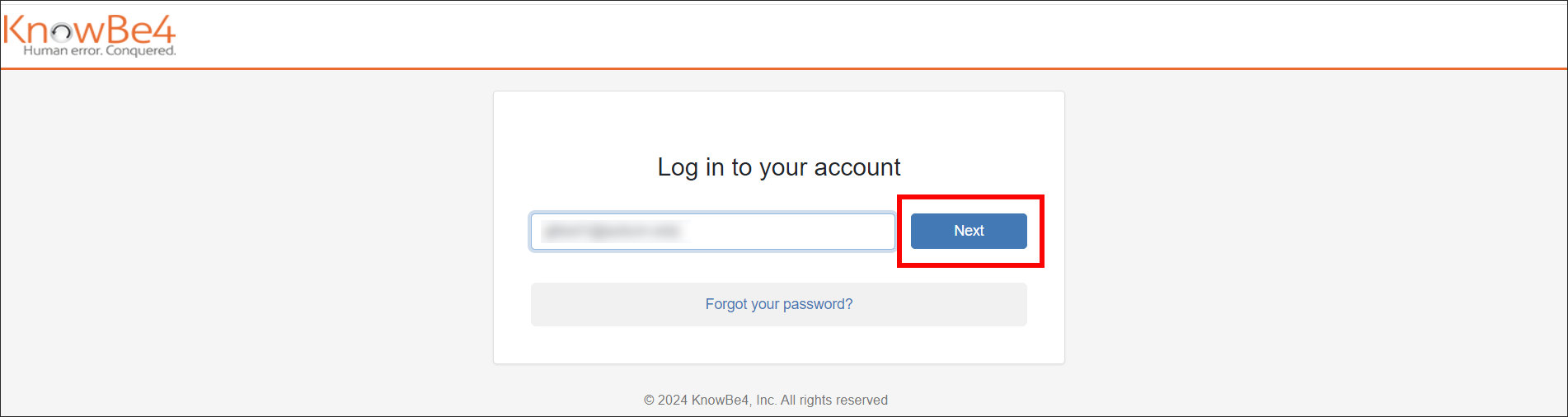 KnowBe4 login page