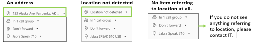 Teams Voice e911 location screen