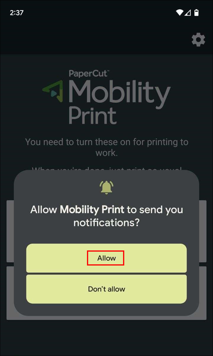 mobility print allow notifications