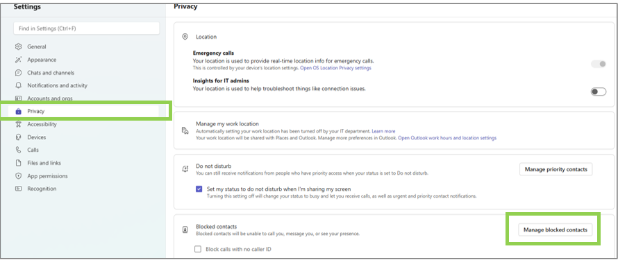 Teams Voice edit blocked contacts