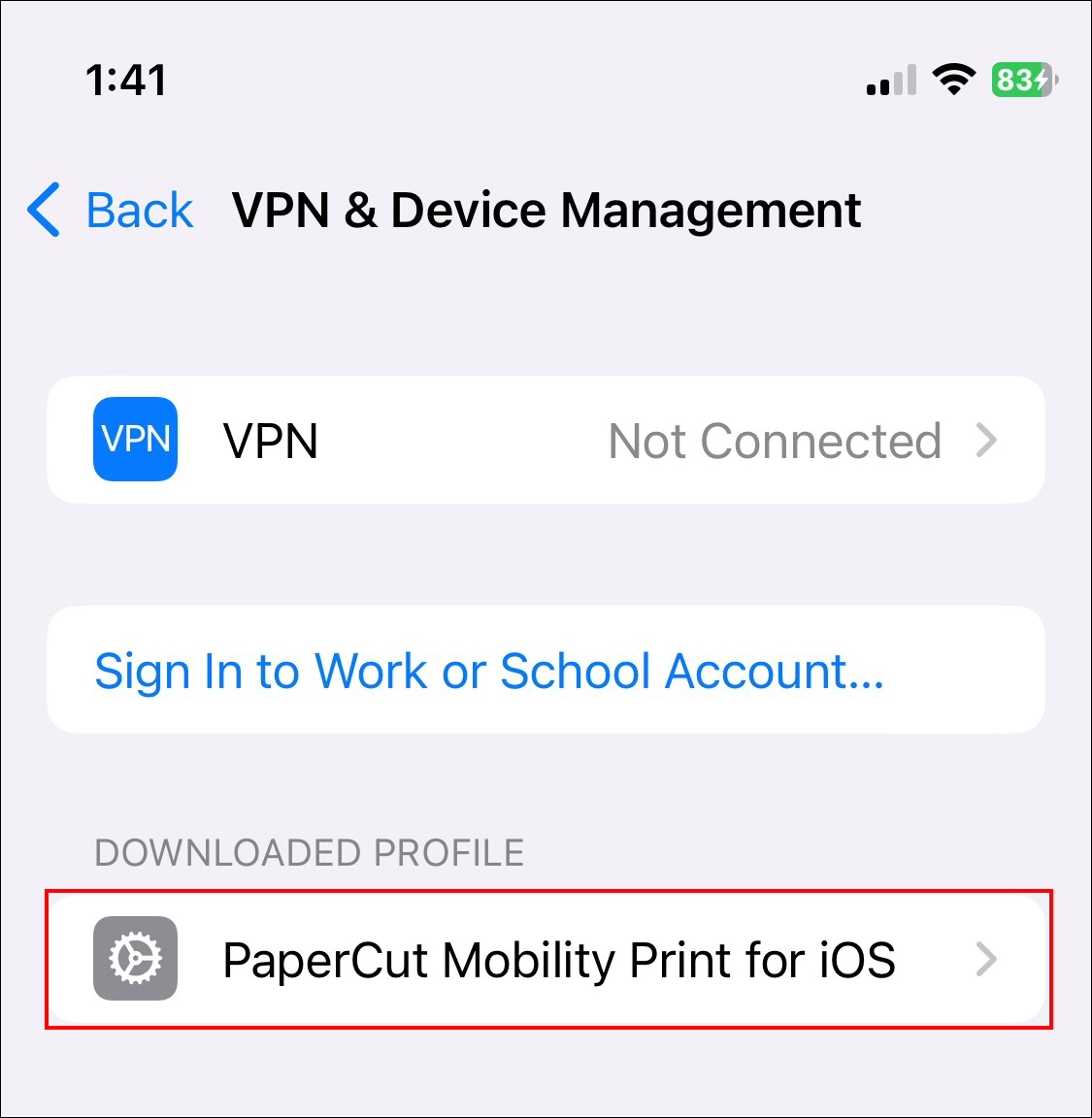mobility print VPN 