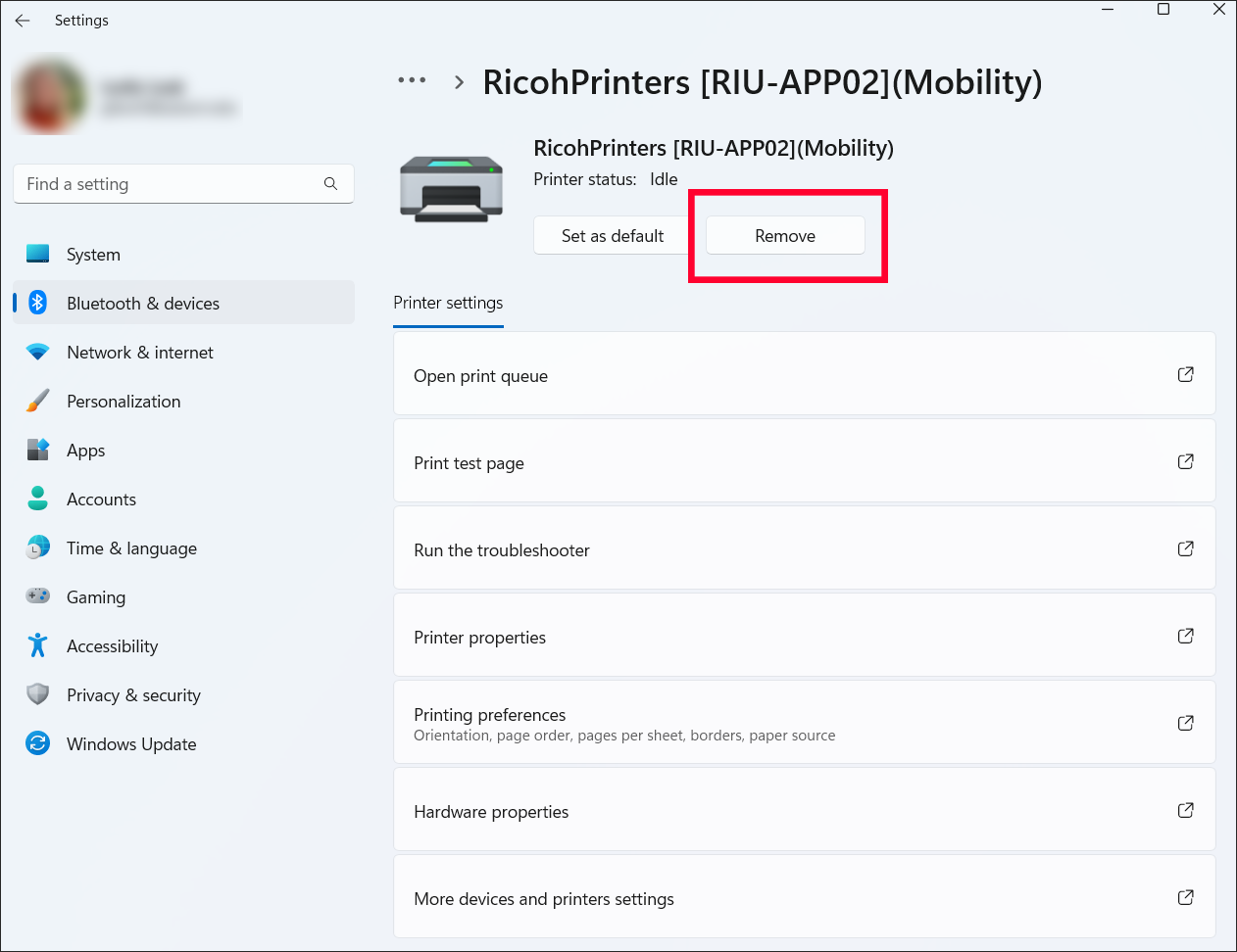 Remove Ricoh Printer from Windows