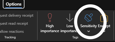 Microsoft office sensitivity label options in email