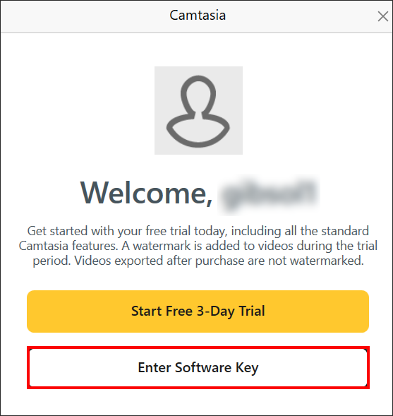 Camtasia enter software key screen