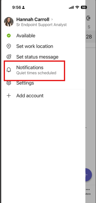 Microsoft Teams notification selection