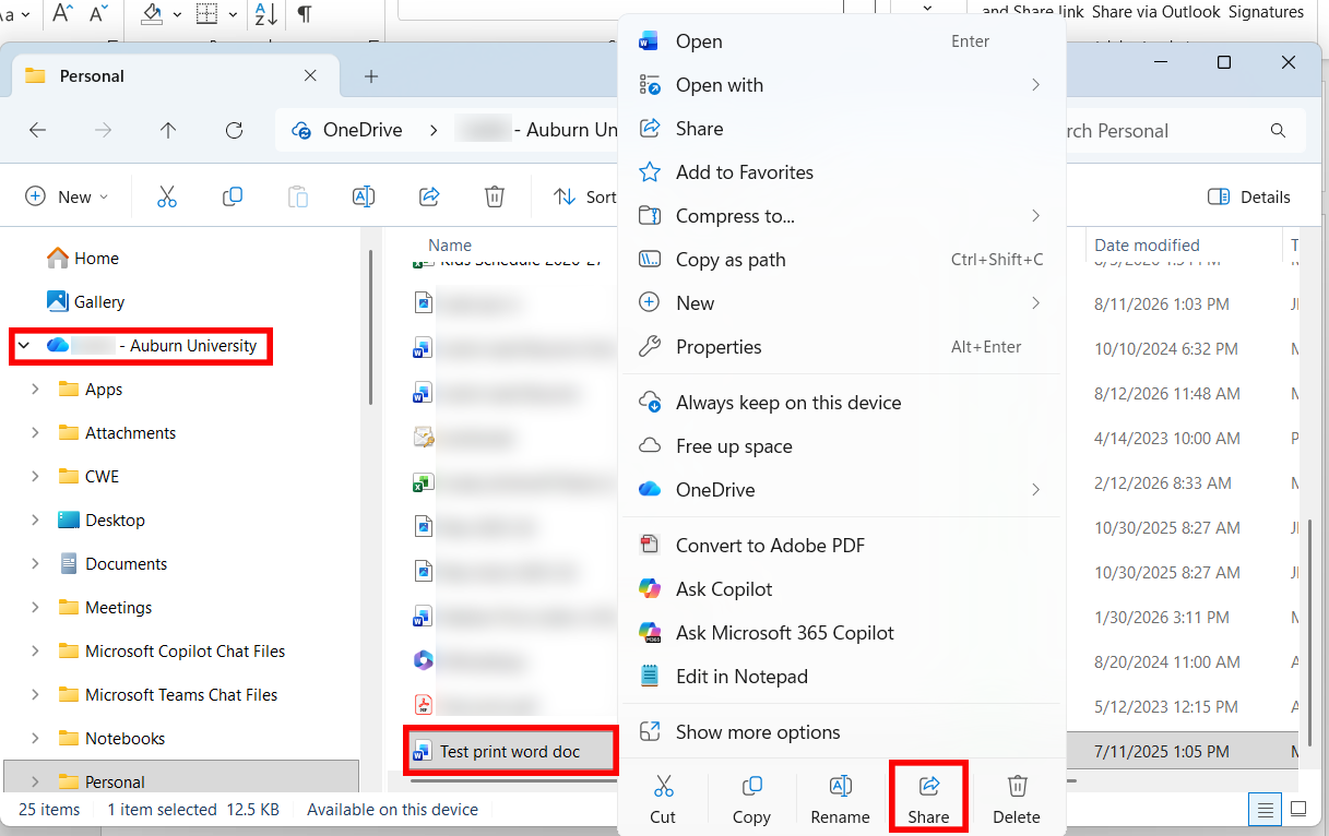 onedrive folder share option