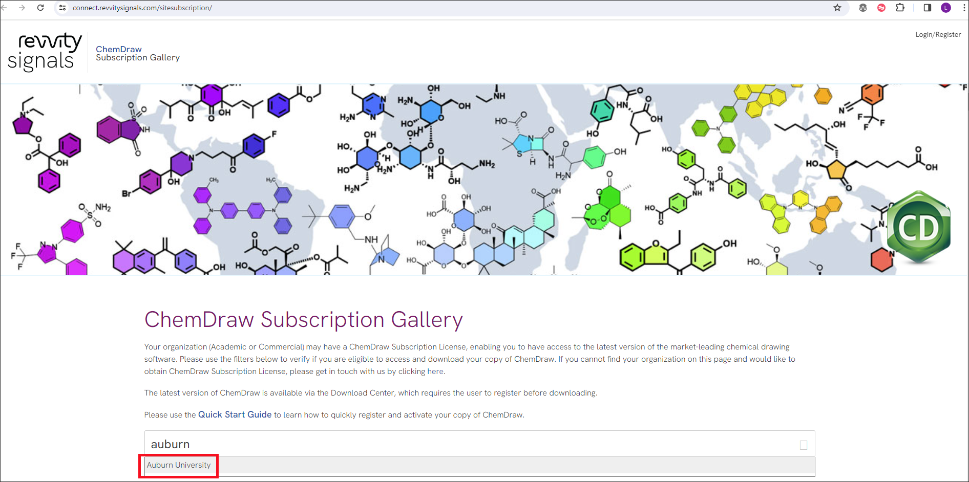 ChemDraw Institution Search Bar