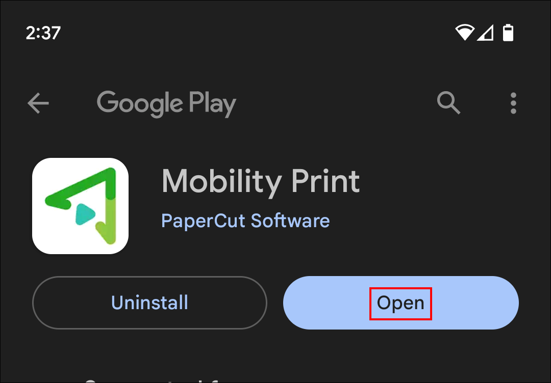 mobility print open button