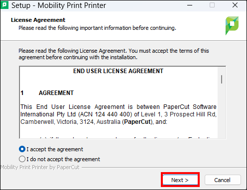 mobility print license agreement
