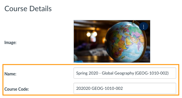 spring 2020 course name and course code boxed in
