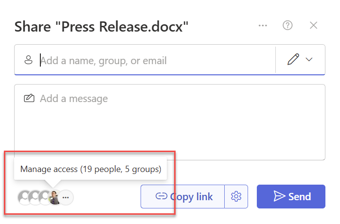 Manage access option with SharePoint sharing