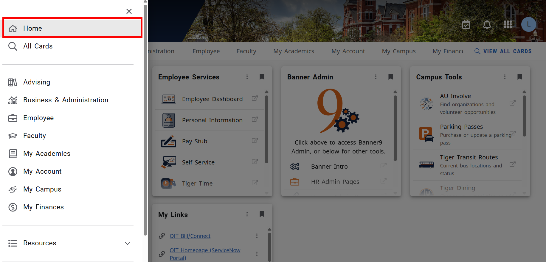 Employees AU Access Home tab