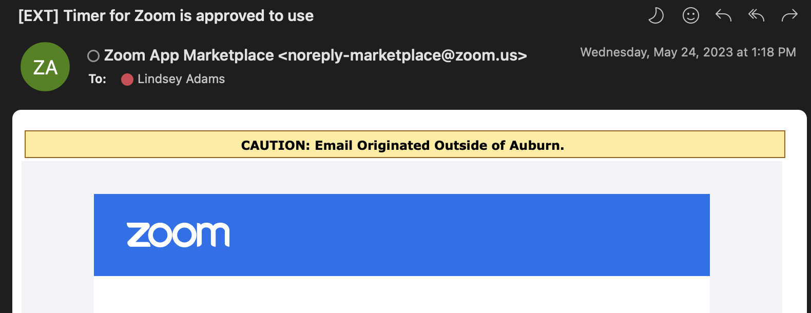 screenshot of zoom email addresses and top portion