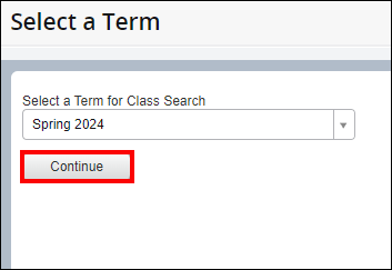 AU Access Select a Term screen