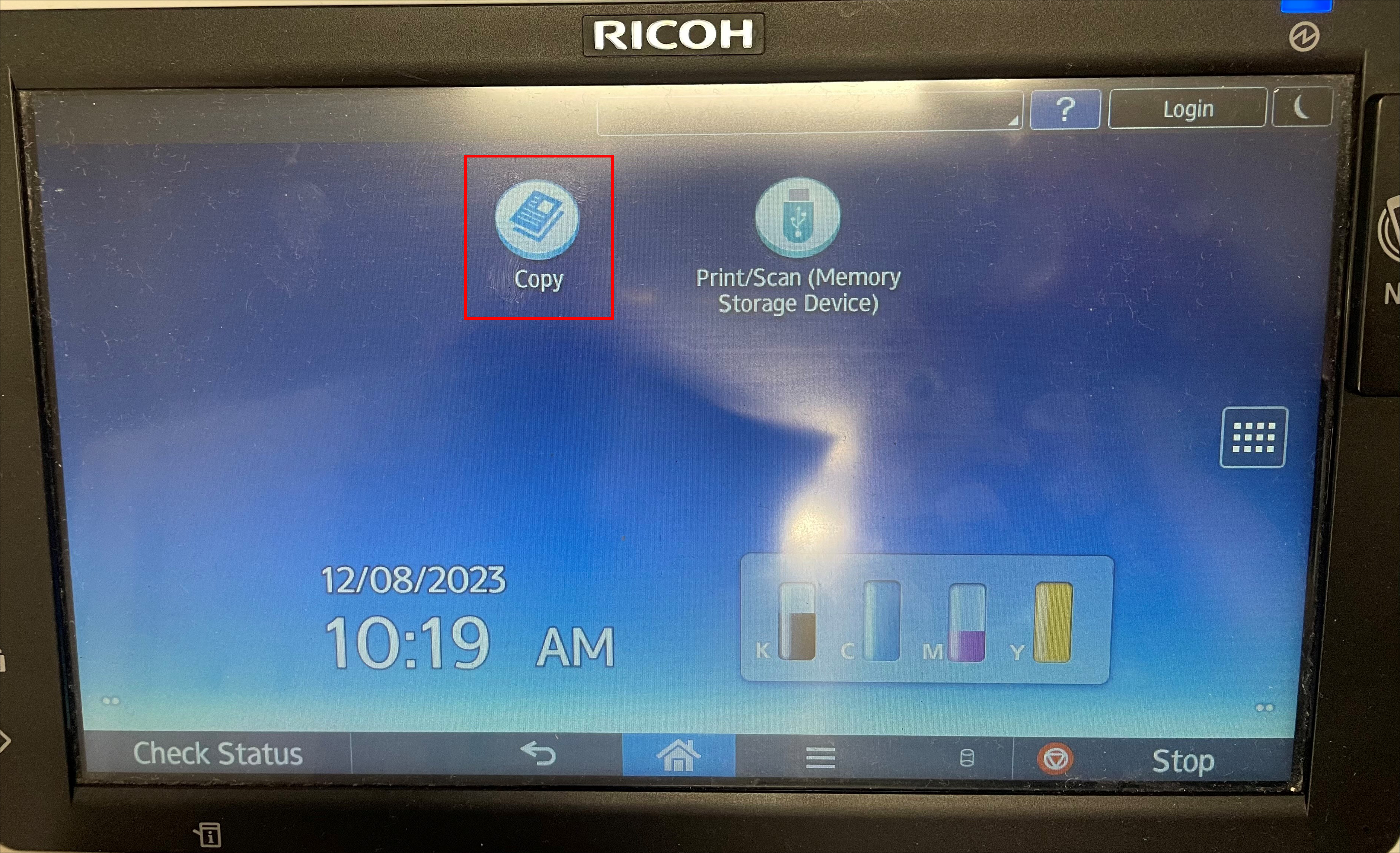 Ricoh kiosk printer copy button