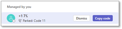 Teams Voice call park copy code button