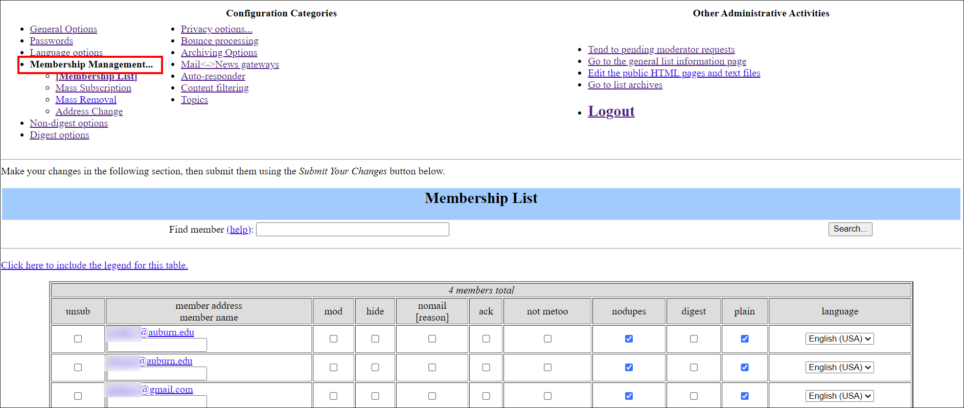 Membership Management option