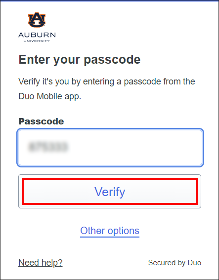 Duo mobile passcode verify