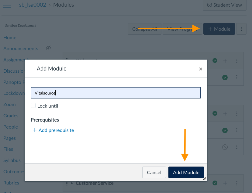 + module in the background with named module shown and add module on the bottom 