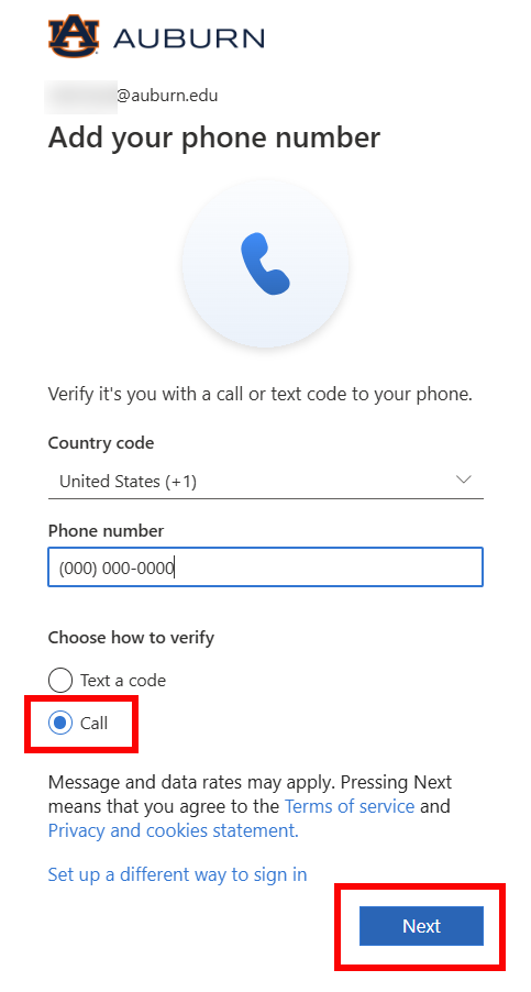Alumni and retiree MFA phone call screen