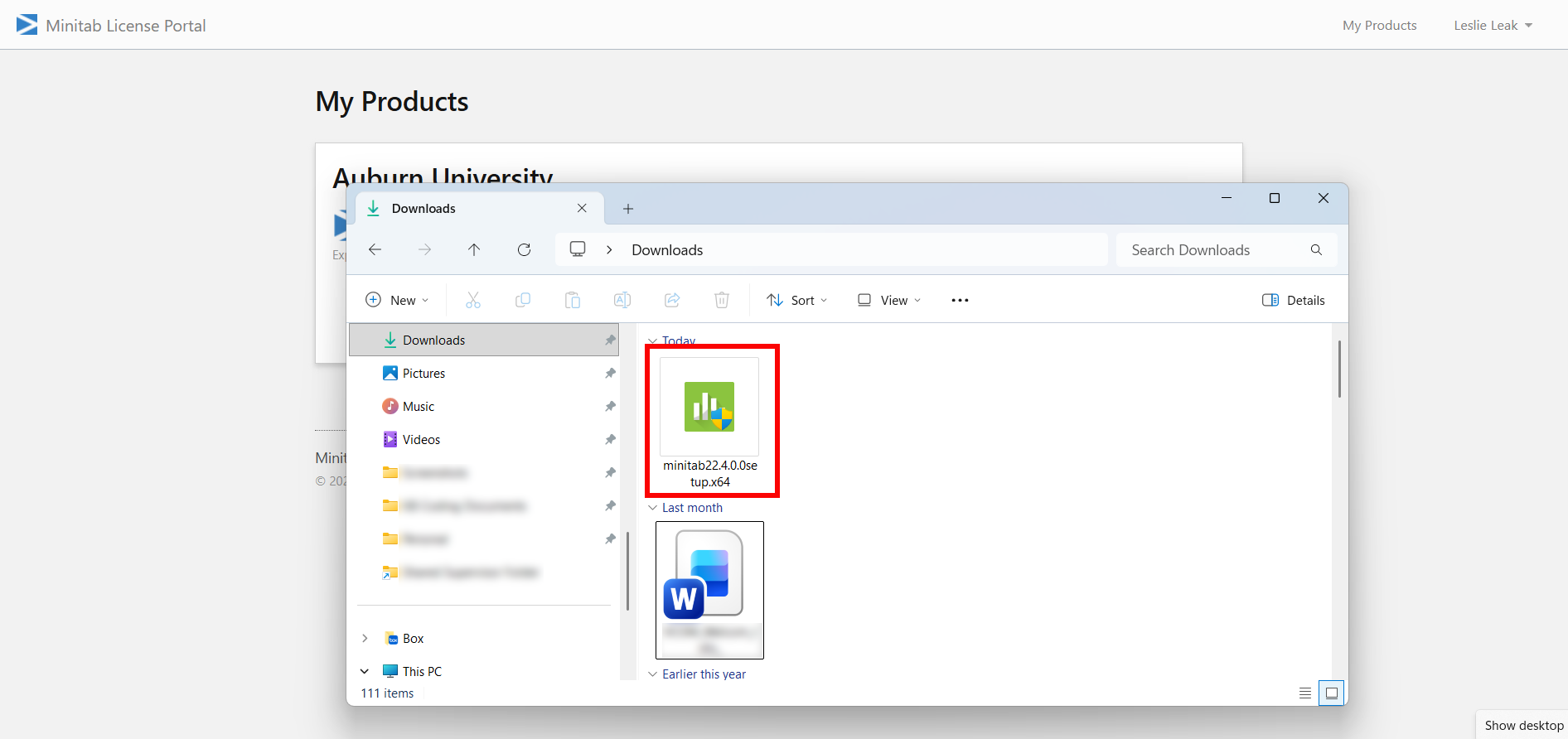 Minitab downloaded exe file