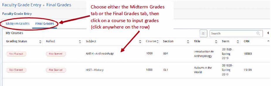 Midterm or final grades selection