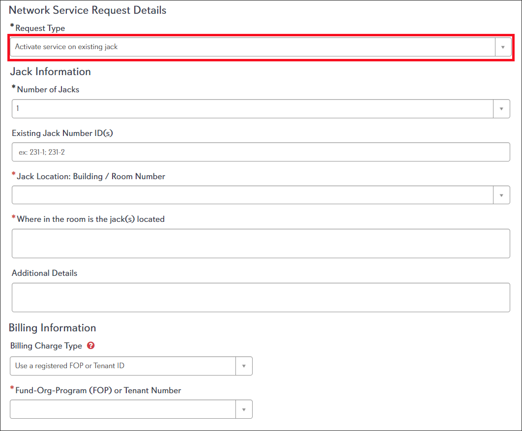 network service request activate jack selection