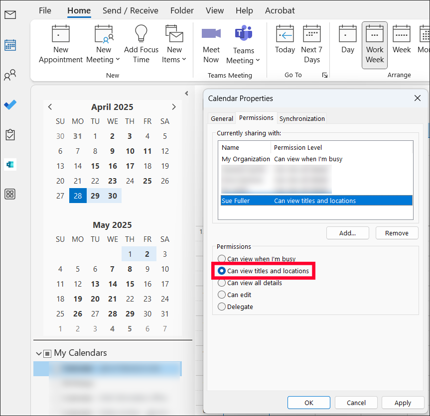 Outlook add user calendar permissions