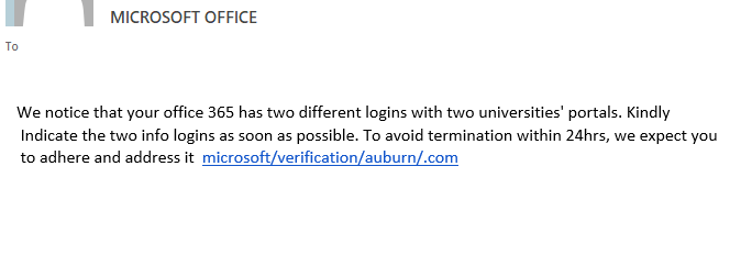 Microsoft Office phishing email example
