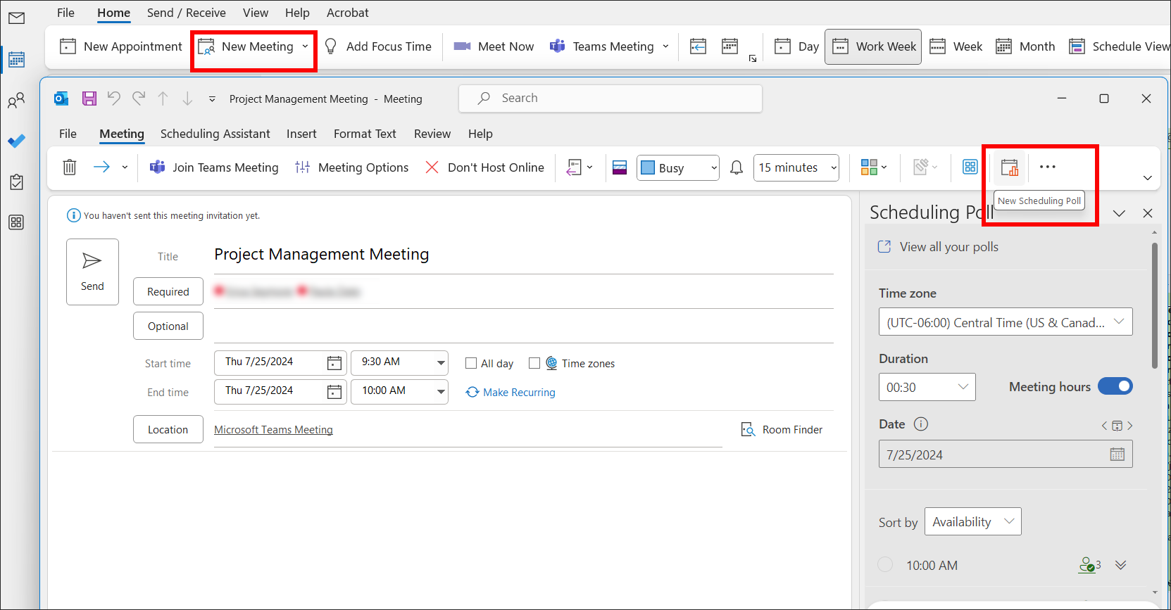 outlook scheduling poll from new meeting