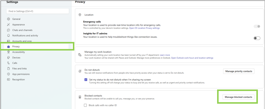 Teams Voice edit blocked contacts