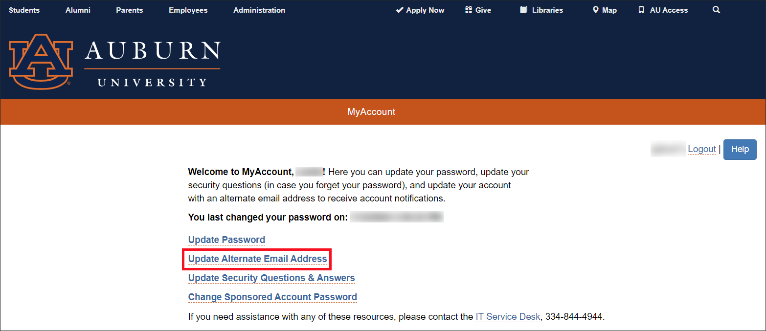 MyAccount Update Alternate Email Address Screen