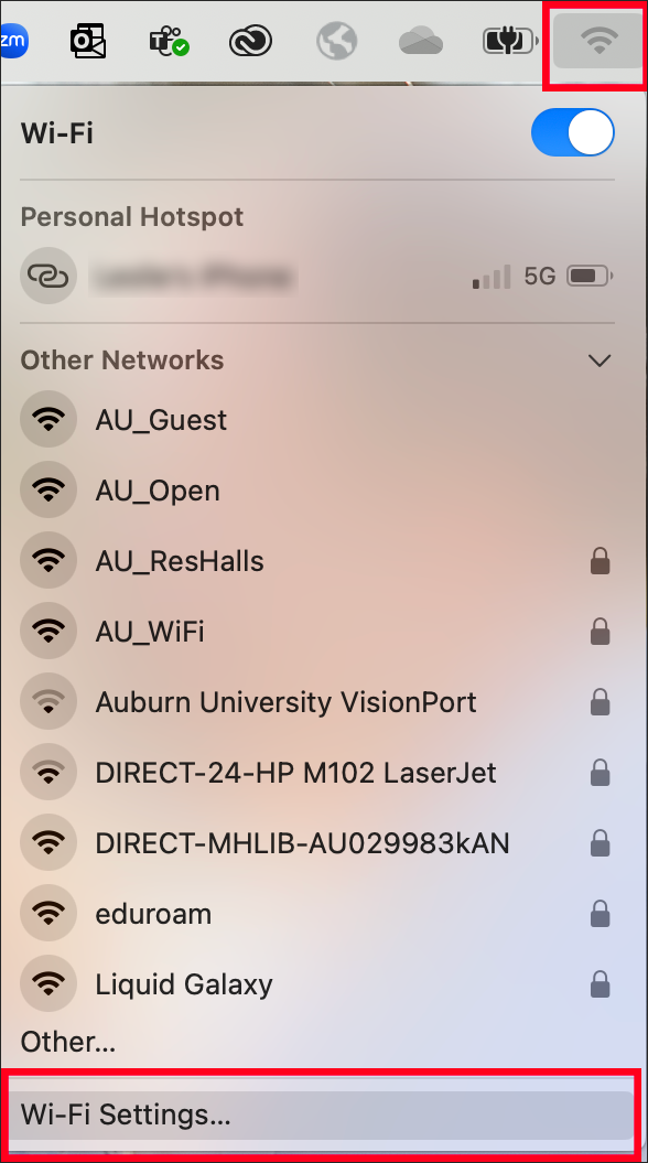 WiFi settings option