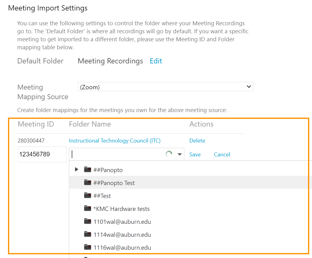 bottom of meeting import settings highlighted 