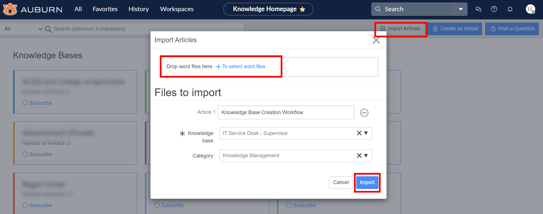 Knowledge Article Word Document Upload and Import