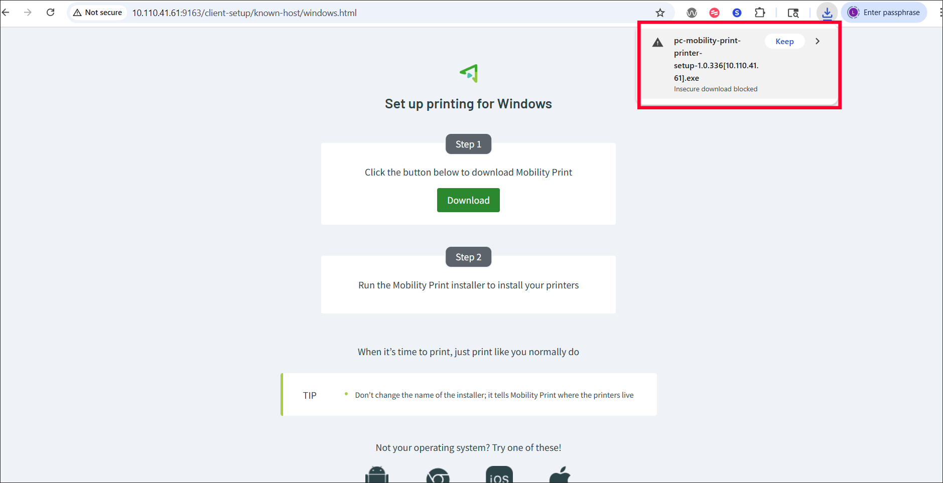 mobility print windows installer