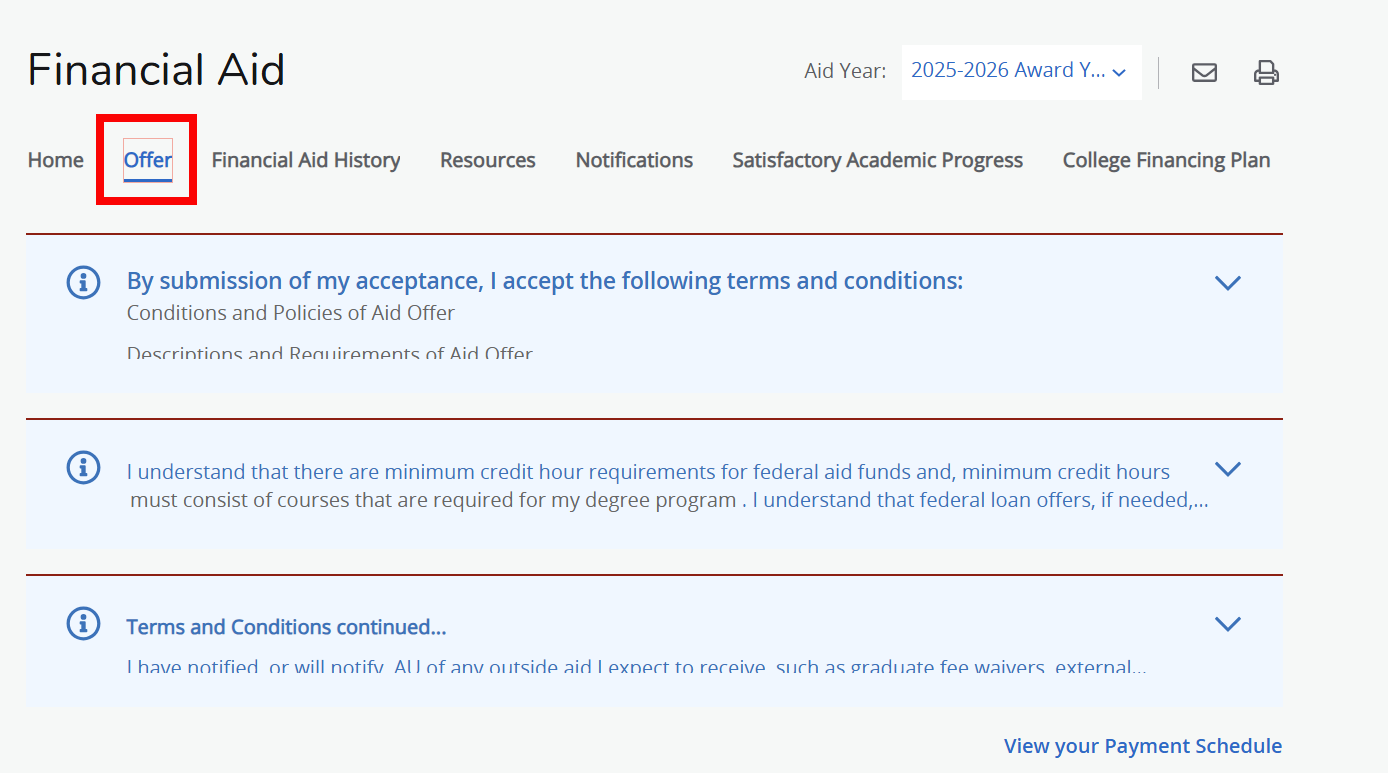 Financial Aid offers