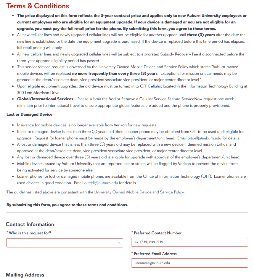oit cellular services request page terms and conditions