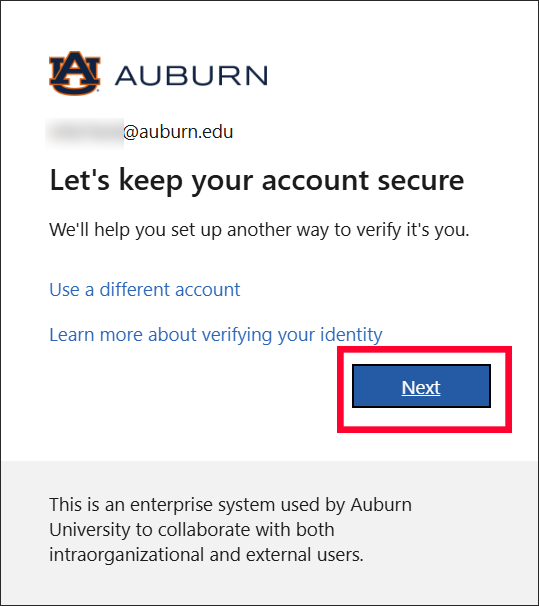 Alumni and retiree Outlook keep your account secure screen