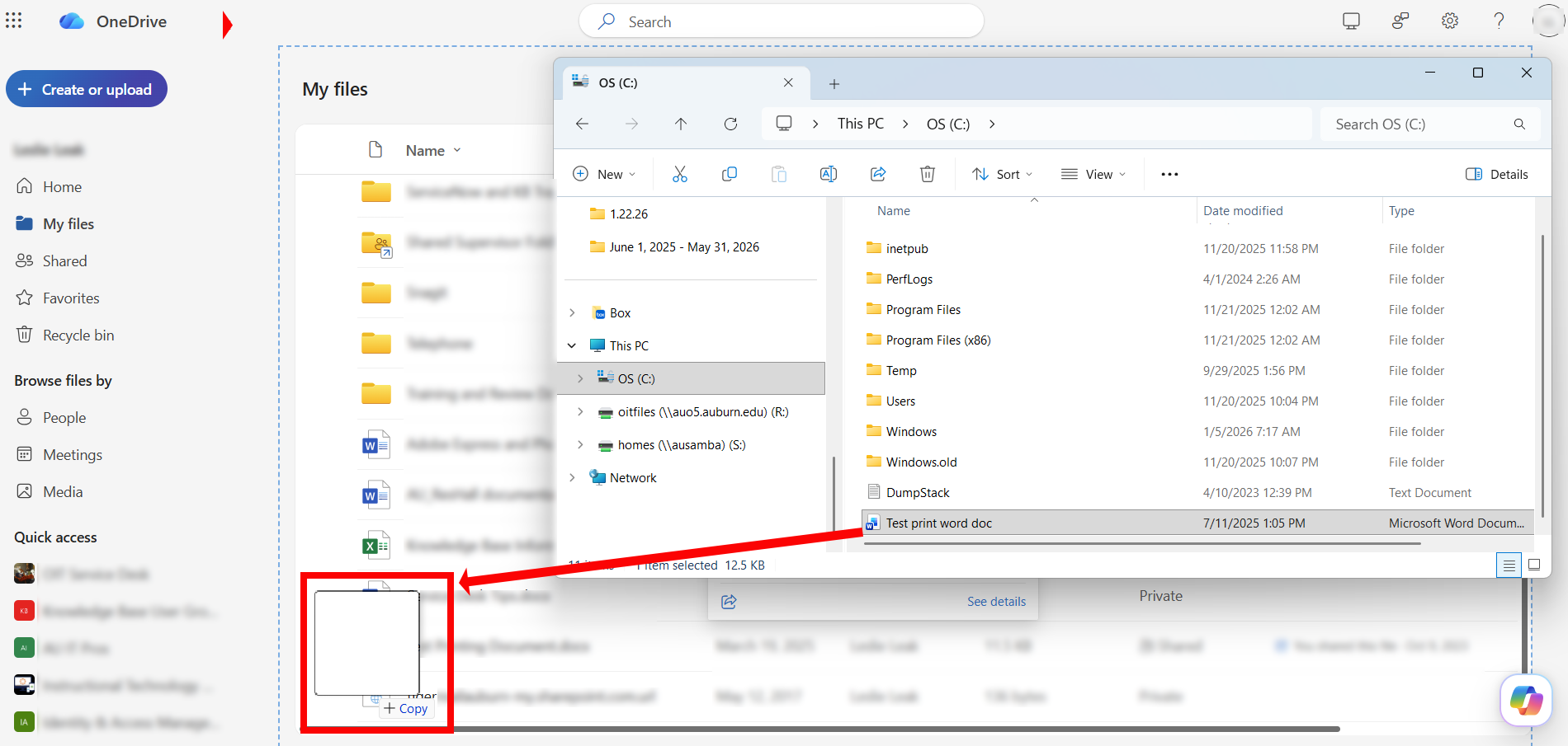 Drag and drop files to OneDrive on the web