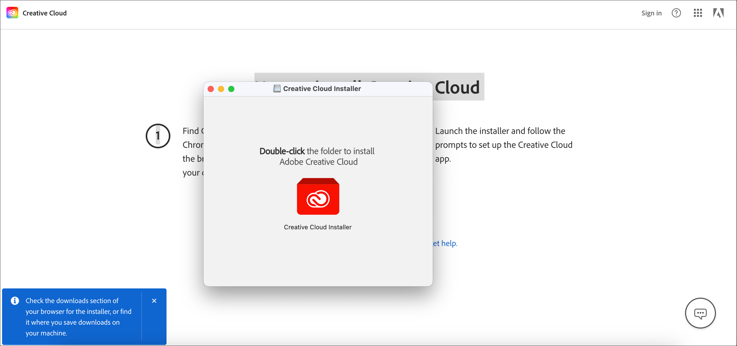 Creative Cloud folder download page