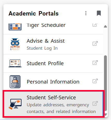 AU Access student self service tab