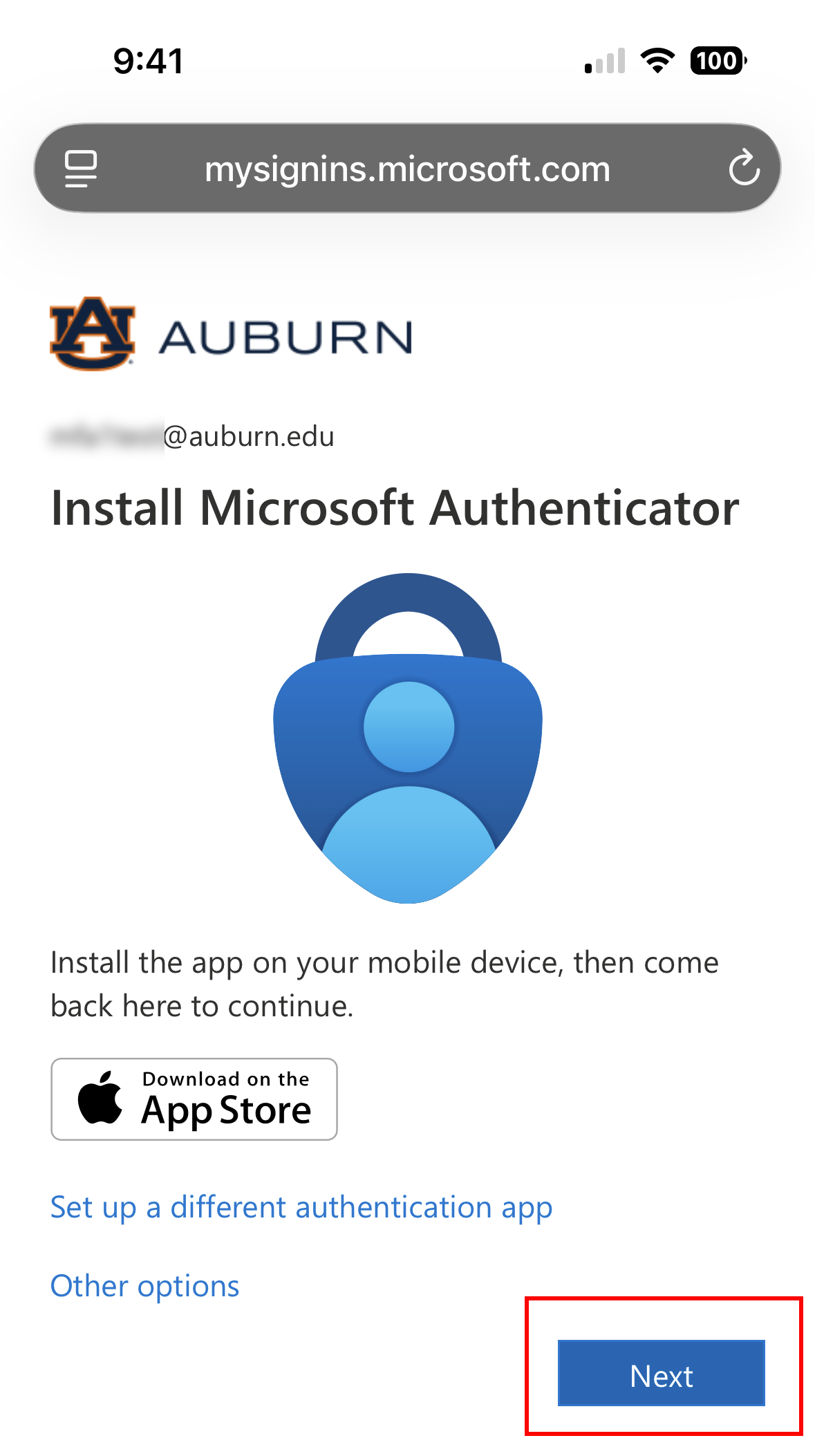 Microsoft Authenticator app install screen