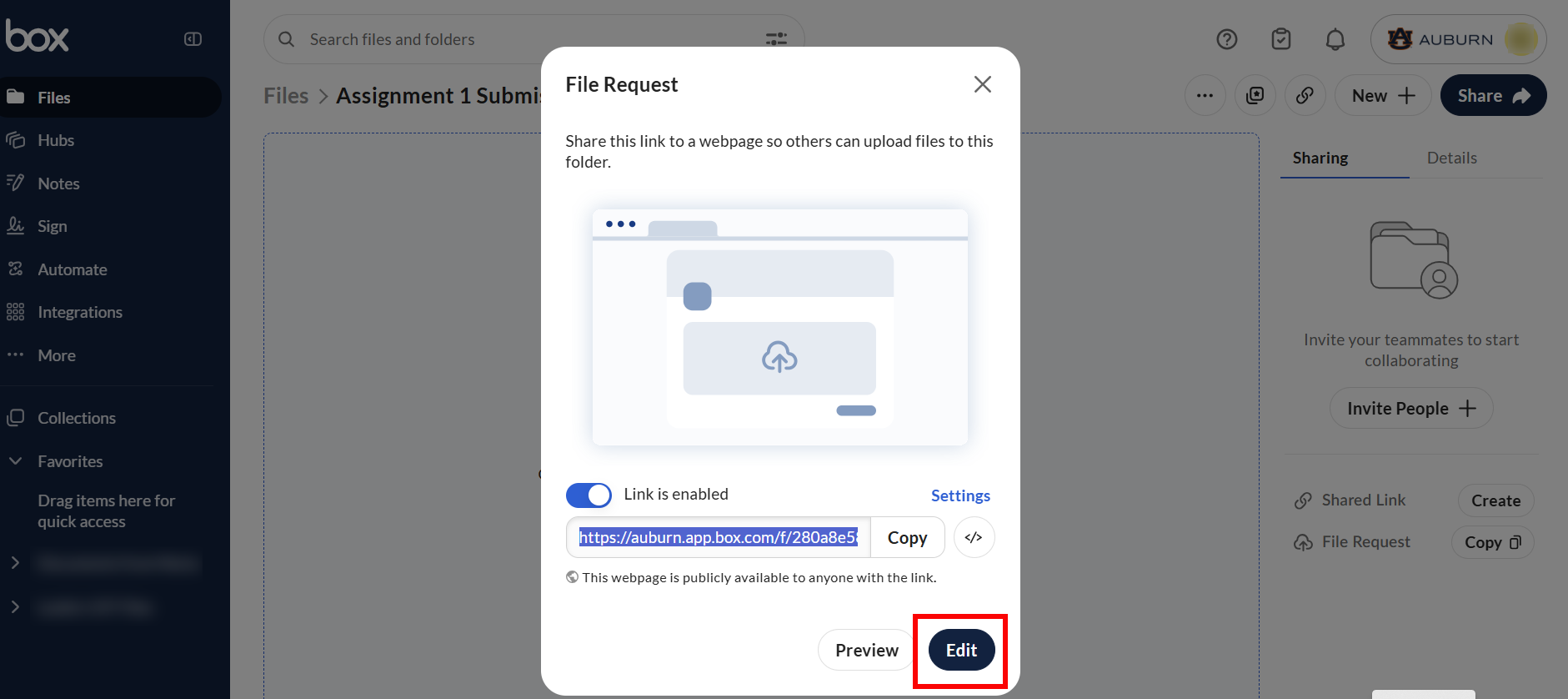 Box File Request Edit Selection