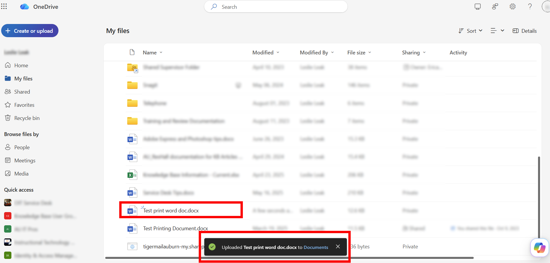 OneDrive on the web file upload complete