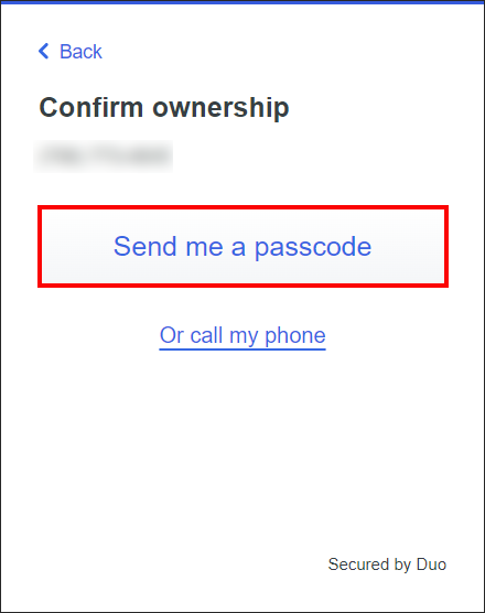 Duo registration send me a passcode screen