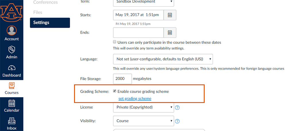 enabling grade scheme in canvas